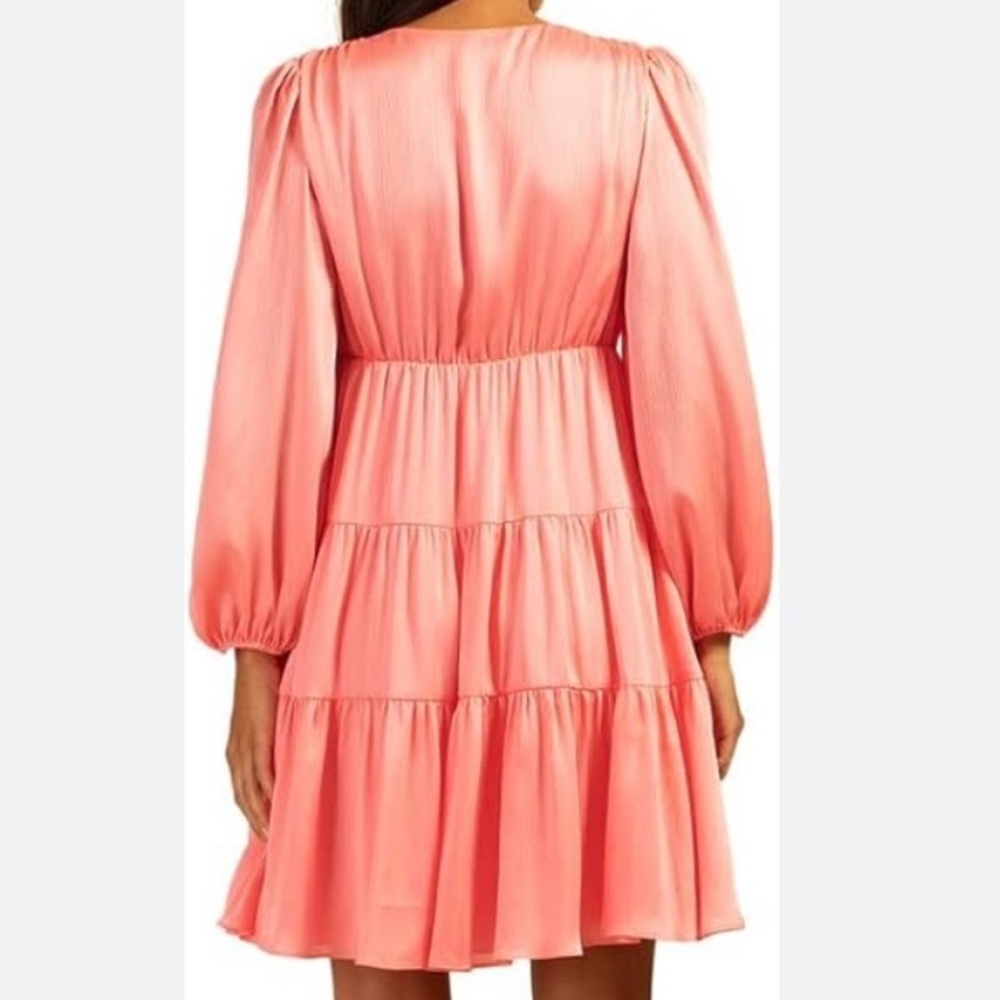 EUC Trina Turk Make Merry Tiered Puff Sleeve V Neck Dress Pink Size Medium - Picture 9 of 9